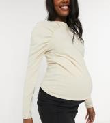 Pieces Maternity - Cremefarvet top med rynker foran-Hvid