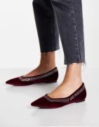 Love Moschino - Flade, spidse sko i bordeaux velour-Rød