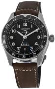 Longines Herreur L3.812.4.53.2 Spirit Zulu Time Sort/Læder Ø42 mm