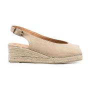 Beige Canvas Slingback Kilehæl Espadriller