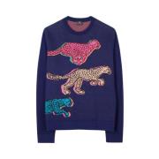 Blå Cheetah Jacquard Sweater