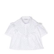 Hvid Bomuldsskjorte med Delikate Broderie Anglaise Detaljer