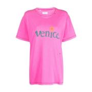 Fuchsia Bomuld T-shirt med Logo