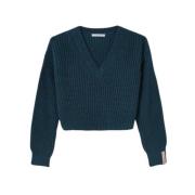 Blomstret V-hals sweater i Ottanio