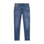 Højtaljede Slim-Fit Jeans med Distressed Mønster