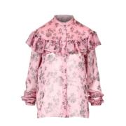 Silkeblandingsbluse med blomsterprint