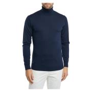 Blå Merinouldssweater med Ribkant og Manchetter