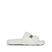 Hvide Falsk Shearling Slides