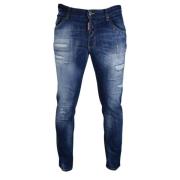 Slim-Fit Faded Blue Jeans med Maling Pletter