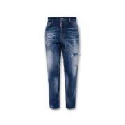 Distressed Straight Jeans med Paint Splatter Effekt