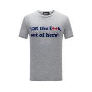 Kortærmet Grå T-shirt med Blå Skrift