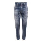 Blå Jeans med Ødelagt Effekt, Italiensk Fremstillet