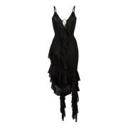 ROBERTO CAVALLI RUFFLED ASYMMETRIC PLUNGE DRESS