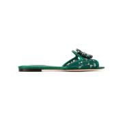 Grønne krystaludsmykkede blonder sandaler