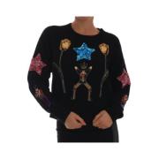 Luksuriøs sort sweater med krystaller