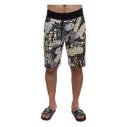 Multifarvet Bomuld Bermuda Shorts, Trykt Design, Luksus Stil