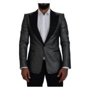 Sort Sølv Jacquard Slim Fit Jakke Blazer