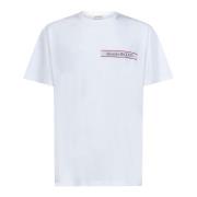 Klassisk Hvid Bomuld T-shirt med Logo Tape Detaljer