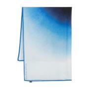 Hvid Silkeblandet Tørklæde med Blå Gradient Effekt