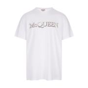 Hvid Bomuld T-shirt med Broderet Signatur