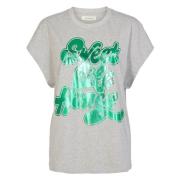 Dame T-Shirt - Grå Melange / Grøn