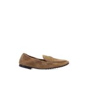 Brun Ruskind Loafers med Gyldent Logo