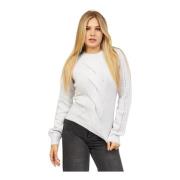 Hvid Sweater med Maxi Fletstrik og Cut-Out