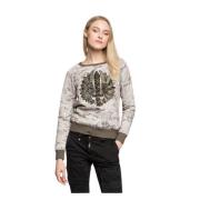 Camouflage Print Sweatshirt med Broderet Paillet Panel