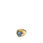 Vintage Messing og Guldbelagt Ring med Blå Krystal