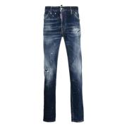 Indigo Blå Distressed Slim-Cut Jeans
