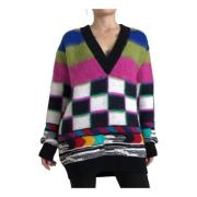 Multifarvet Stribet V-hals Sweater