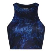 Blå Logo Print Halter Top