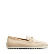 Beige Loafers med Spænde og Guldafslutninger