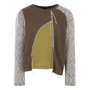 Brun Sweater med Frayed Dekorative Syning