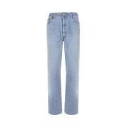 Højtaljede Cropped Jeans i Blå Denim