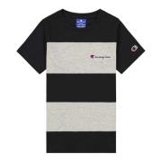 Stribet T-Shirt med Grå og Sort Logo