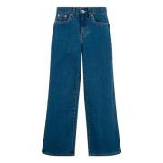Blå Jeans med Brede Ben og Elastisk Talje