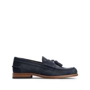 Blå Ruskind Loafers med Tassel Sål