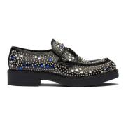 Sorte Rhinestone Læder Loafers