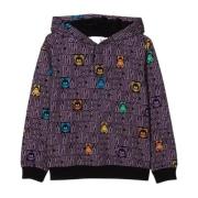 Sort bomuldshættetrøje med lilla logo og multicolor Teddy Bear - 10 år