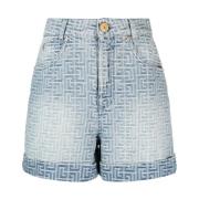 Monogram Print Denim Shorts