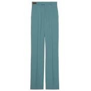 Teal Blue High-Waisted Uldbukser med Hestehoveddetalje