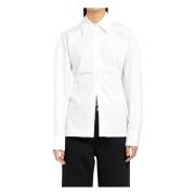 Hvid Cinched Talje Skjorte med Strik Kombination