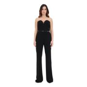 Elegant Sort Jumpsuit med Stropper og Rhinsten