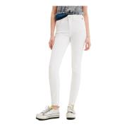 Hvide Jeans med Lynlås og Knappelukning