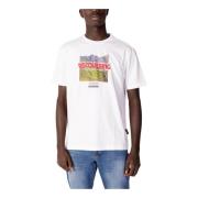 Hvid Print Rund Hals T-Shirt