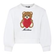 Hvid Fleece Bomuldssweatshirt med Teddybjørn og Lurex Hjerte
