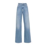 Blå Vasket Denim Jeans med Broderet Logo