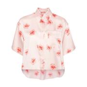 Rose Print Skjorte med Lomme