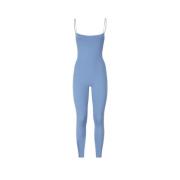 Blå elastisk jumpsuit, lavet i Italien